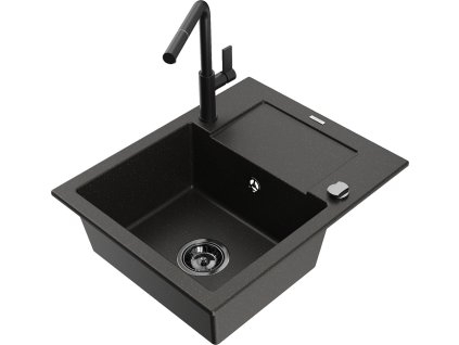 MEXEN/S - Enzo granitový dřez 1-miska s odkapávačem včetně baterie Flora, černá/zlatá metalik 6506-75-670401-70-B  + slevový kód