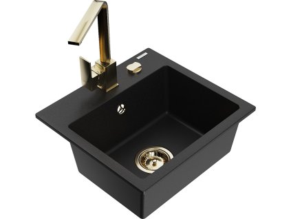 MEXEN/S - Milo granitový dřez 1-miska včetně baterie Rita, černý 6505-77-670300-50