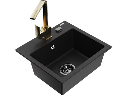 MEXEN/S - Milo granitový dřez 1-miska včetně baterie Rita, černý 6505-77-670300-50-B