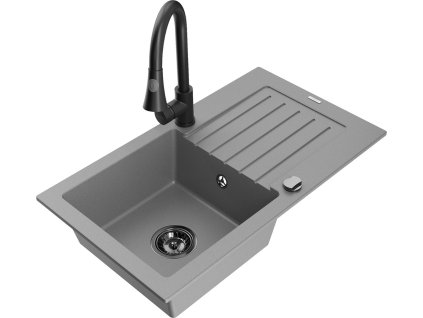 MEXEN/S - Pablo granitový dřez 1 s odkapávačem včetně baterie Elia, šedá 6510-71-670101-70-B