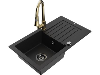 MEXEN/S - Pablo granitový dřez 1 s odkapávačem včetně baterie Elia, černá 6510-77-670101-50-B