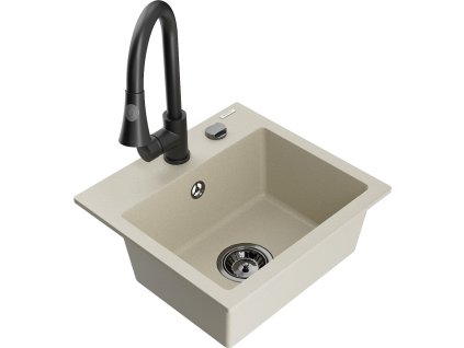MEXEN/S - Milo granitový dřez 1-miska včetně baterie Elia, béžová 6505-69-670101-70