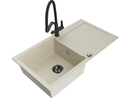 MEXEN/S - Leo granitový dřez 1-miska s odkapávačem včetně baterie Duo, béžová 6501-69-671701-70-B