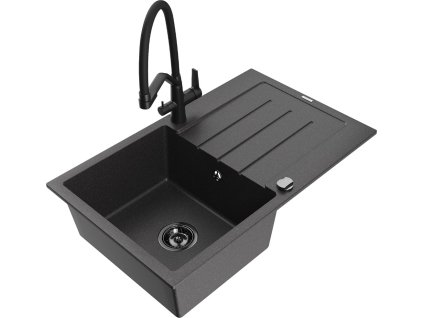 MEXEN/S - Bruno granitový dřez s odkapávačem včetně baterie Duo, černá kropenatá 6513-76-671701-70-B