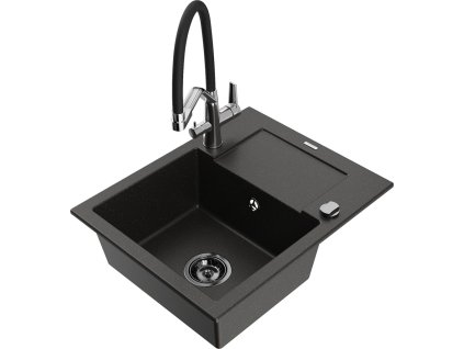 MEXEN/S - Enzo granitový dřez s odkapávačem včetně baterie Duo, černá/zlatá metalik 6506-75-671701-07-B  + slevový kód