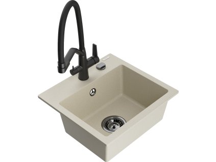MEXEN/S - Milo granitový dřez 1-miska včetně baterie Duo, béžová 6505-69-671701-70-B