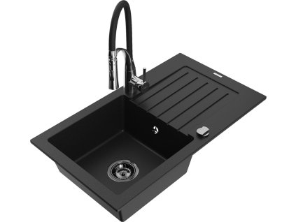 MEXEN/S - Pablo granitový dřez 1 s odkapávačem včetně baterie Aster, černá  6510-77-73450-07-B