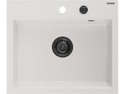 MEXEN/S - Oscar granitový dřez 580 x 490 mm, bílá, černý sifon 6519581000-20-B