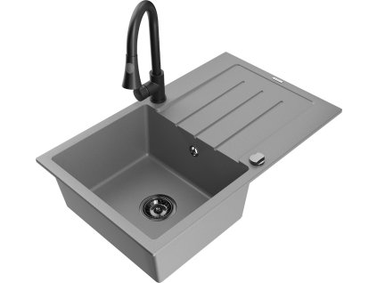 MEXEN/S - Bruno granitový dřez 1 s odkapávačem včetně baterie Elia, šedá 6513-71-670101-70-B