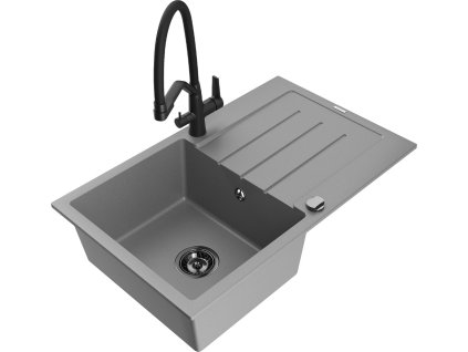 MEXEN/S - Bruno granitový dřez s odkapávačem včetně baterie Duo, šedá 6513-71-671701-70-B