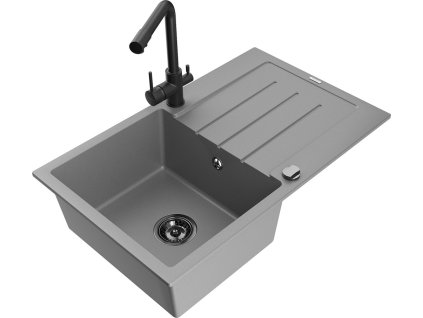 MEXEN/S - Bruno granitový dřez s odkapávačem včetně baterie Duero, šedá 6513-71-671600-70-B