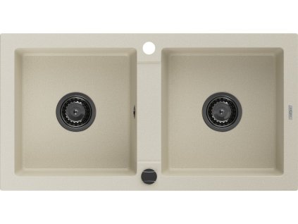 MEXEN/S - Mario granitový dřez 2-bowl 820 x 436 mm, béžová, + černý sifon 6504822000-69-B