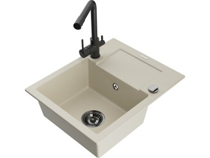 MEXEN/S - Enzo granitový dřez 1-miska s odkapávačem včetně baterie Duero, béžová  6506-69-671600-70