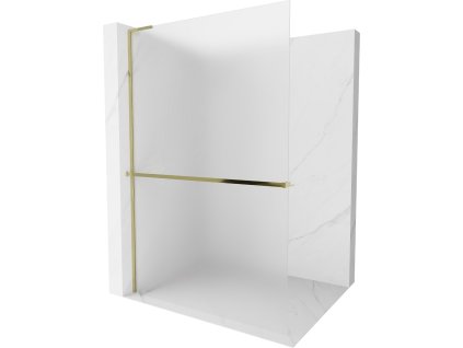 MEXEN/S - Kioto+ L Sprchová zástěna WALK-IN s poličkou a držákem ručníků 120 x 200, dekor, zlatá 800-120-123-50-30