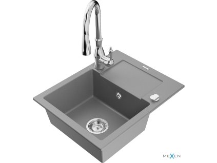 MEXEN/S - Enzo granitový dřez 1 s odkapávačem včetně baterie Savita, šedá 6506-71-672601-00