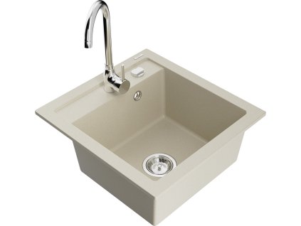 MEXEN/S - Vito granitový dřez včetně baterie Telma, béžová 6503-69-670200-00