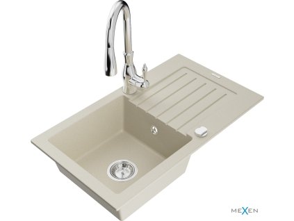 MEXEN/S - Pablo granitový dřez 1 s odkapávačem včetně baterie Savita, béžová 6510-69-672601-00
