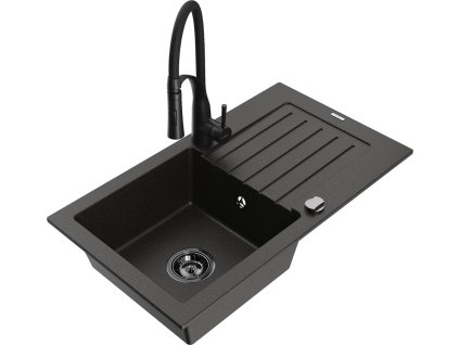 MEXEN/S - Pablo granitový dřez 1 s odkapávačem včetně baterie Aster, černá/zlatá metalik 6510-75-73450-70-B