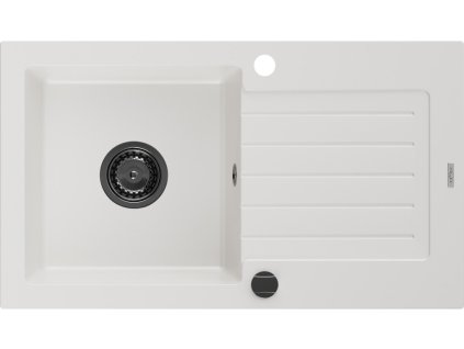 MEXEN/S - Pablo granitový dřez 1 s odkapávačem 752 x 436 mm, bílá, + sifon grafit 6510751010-20-B