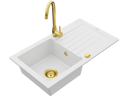 MEXEN/S - Pablo granitový dřez 1 s odkapávačem včetně baterie Telma, bílá 6510-20-670200-50