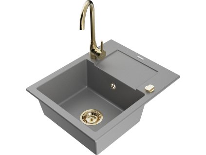 MEXEN/S - Enzo granitový dřez s odkapávačem včetně baterie Telma, šedá 6506-71-670200-50