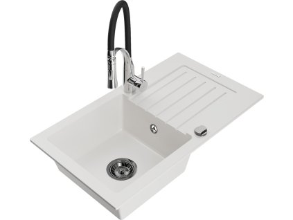 MEXEN/S - Pablo granitový dřez 1 s odkapávačem včetně baterie Aster, bílá 6510-20-73450-07-B