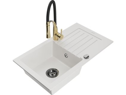 MEXEN/S - Pablo granitový dřez 1 s odkapávačem včetně baterie Aster, bílá 6510-20-73450-57-B