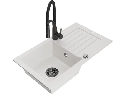 MEXEN/S - Pablo granitový dřez 1 s odkapávačem včetně baterie Aster, bílá 6510-20-73450-70-B