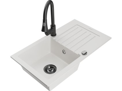 MEXEN/S - Pablo granitový dřez 1 s odkapávačem včetně baterie Elia, bílá 6510-20-670101-70