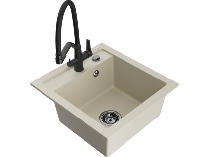 MEXEN/S - Vito granitový dřez 1-miska včetně baterie Duo, béžová 6503-69-671701-70-B