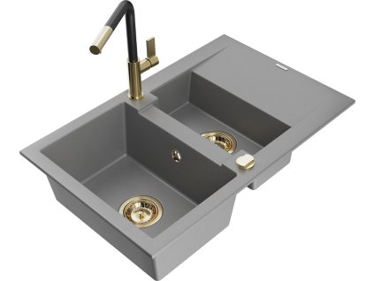 MEXEN/S - Gaspar granitový dřez 1.5 s odkapávačem včetně baterie Flora, šedá 6507-71-670401-57-G  + slevový kód