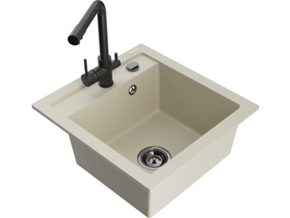 MEXEN/S - Vito granitový dřez 1-miska včetně baterie Duero, béžová 6503-69-671600-70