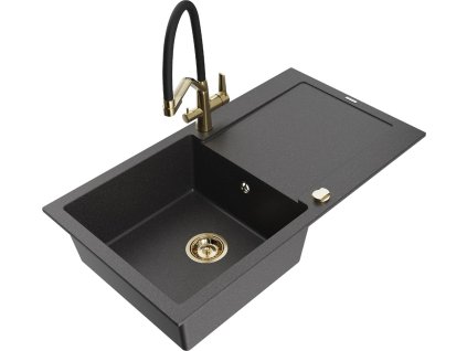 MEXEN/S - Leo granitový dřez 1-miska s odkapávačem včetně baterie Duo, černá kropenatá 6501-76-671701-57-G  + slevový kód
