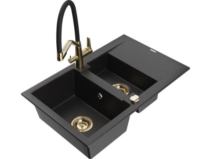 MEXEN/S - Gaspar granitový dřez 1.5 s odkapávačem včetně baterie Duo, černá/stříbrná 6507-73-671701-57-G  + slevový kód