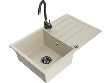 MEXEN/S - Bruno granitový dřez s odkapávačem včetně baterie Telma, béžová 6513-69-670200-70
