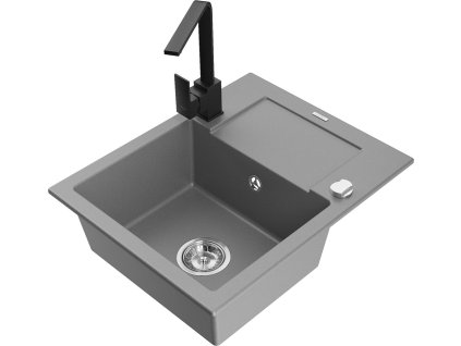 MEXEN/S - Enzo granitový dřez 1-miska s odkapávačem včetně baterie Rita, šedý 6506-71-670300-70