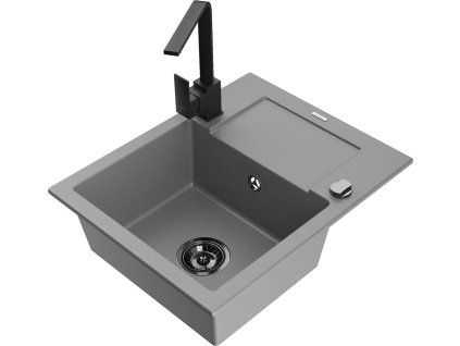 MEXEN/S - Enzo granitový dřez 1-miska s odkapávačem včetně baterie Rita, šedý 6506-71-670300-70-B