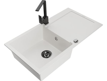 MEXEN/S - Leo granitový dřez 1-miska s odkapávačem včetně baterie Rita, bílá 6501-20-670300-70