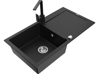 MEXEN/S - Leo granitový dřez 1-miska s odkapávačem včetně baterie Rita, černý  6501-77-670300-70