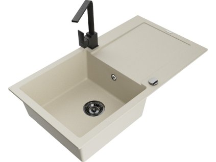 MEXEN/S - Leo granitový dřez 1-miska s odkapávačem včetně baterie Rita, béžový 6501-69-670300-70