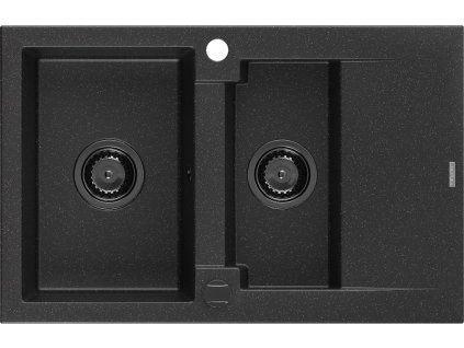MEXEN/S - Gaspar granitový dřez 1.5 s odkapávačem 737 x 475 mm černý/stříbrný metalik, černý sifon 6507731505-73-B