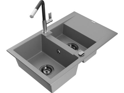 MEXEN/S - Gaspar granitový dřez 1.5 s odkapávačem včetně baterie Flora, šedá 6507-71-670401-07-B  + slevový kód