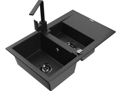 MEXEN/S - Gaspar granitový dřez 1.5 s odkapávačem včetně baterie Rita, černý/stříbrný  6507-73-670300-70-B  + slevový kód