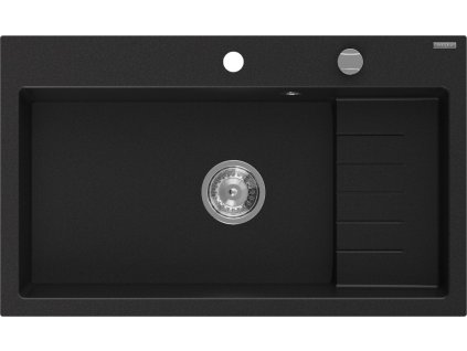 MEXEN - Omar granitový dřez 800 x 480 mm, černá, sifon chrom 6520801005-77