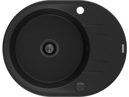 MEXEN/S - Kevin granitový dřez 1 s odkapávačem 586 x 458 mm, černá, + černý sifon 6517581005-77-B