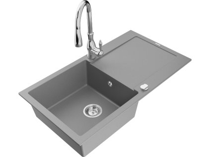 MEXEN/S - Leo granitový dřez 1-miska s odkapávačem včetně baterie Savita, šedá 6501-71-672601-00