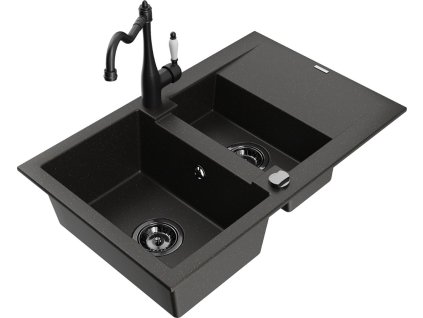 MEXEN/S - Gaspar granitový dřez 1.5 s odkapávačem včetně baterie Carla černá/zlatá metalik 6507-75-670700-70-B  + slevový kód
