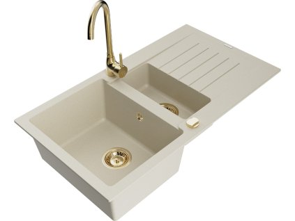 MEXEN/S - Matias granitový dřez 1.5 s odkapávačem včetně baterie Telma, béžová 6502-69-670200-50