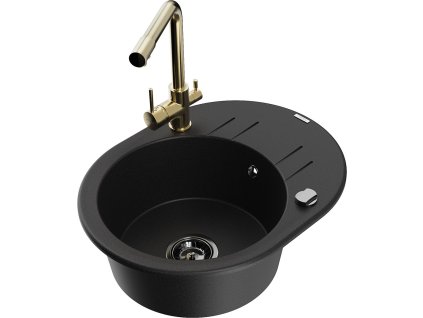 MEXEN/S - Kevin granitový dřez s odkapávačem včetně baterie Duero, černá 6517-77-671600-50-B  + slevový kód