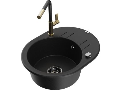 MEXEN/S - Kevin granitový dřez 1-miska s odkapávačem včetně baterie Flora, černá 6517-77-670401-57-B  + slevový kód